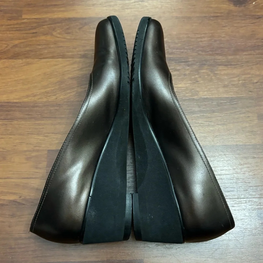 Salvador Ferragamo Bronze Leather Wedges Slip On Heels Size 7.5 - Picture 9 of 12